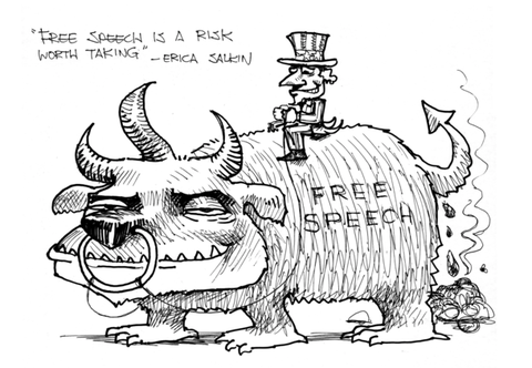 Cartoon, "Free speech is a risk worth taking" - Erica Salkin
